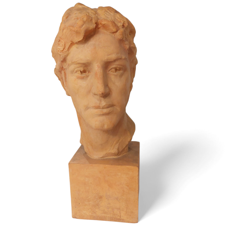 M 471 JC Terracota man's head sculpture by Victor Demanet, Belgian school