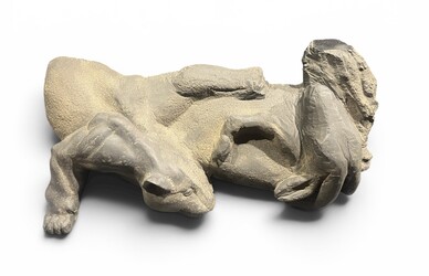 M 473 PL art deco sculpure, Panther and Ram, blue stone 1930