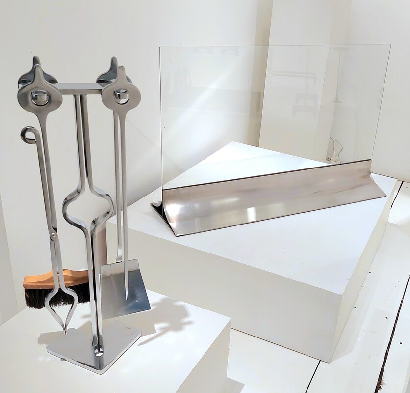 M 482 OB Brushed steel open fire set 1970s