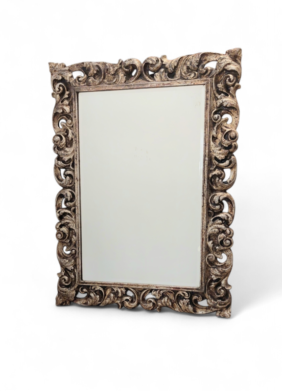 M 514 JC Silver-plated carved wooden mirror Italy Ca 1940