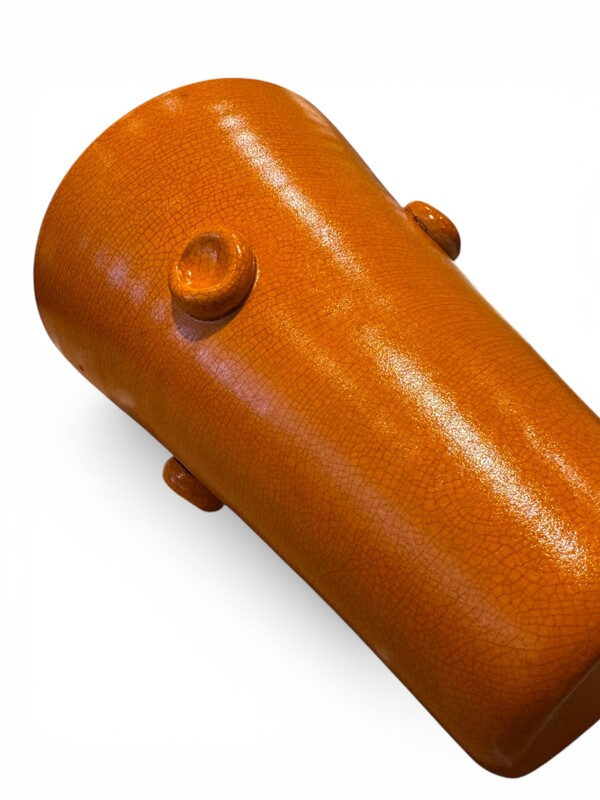 M 517 AV Raymor Italian vase, circa 1960. Glazed ceramic with orange crackle glaze and applied decoration.