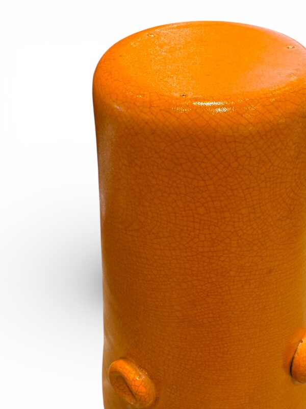 M 517 AV Raymor Italian vase, circa 1960. Glazed ceramic with orange crackle glaze and applied decoration.