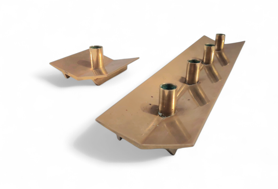 M 523 JC Set solid brass candle holders by Pierre Forssell