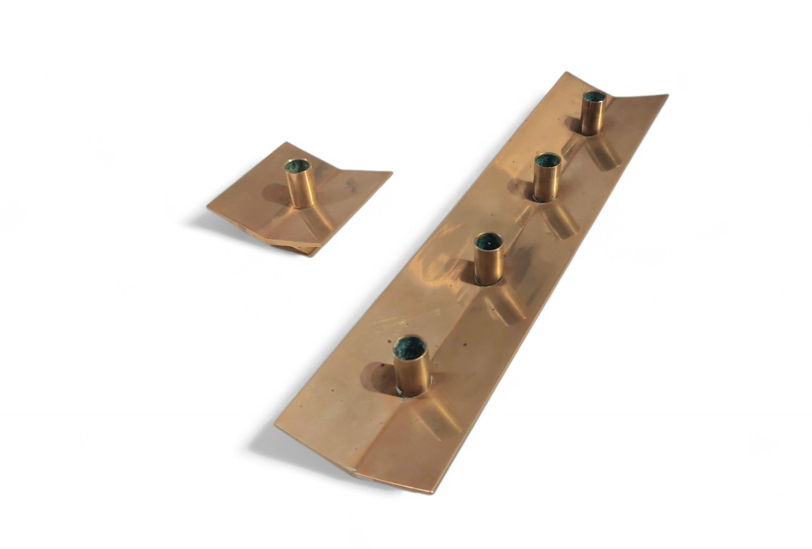M 523 JC Set solid brass candle holders by Pierre Forssell