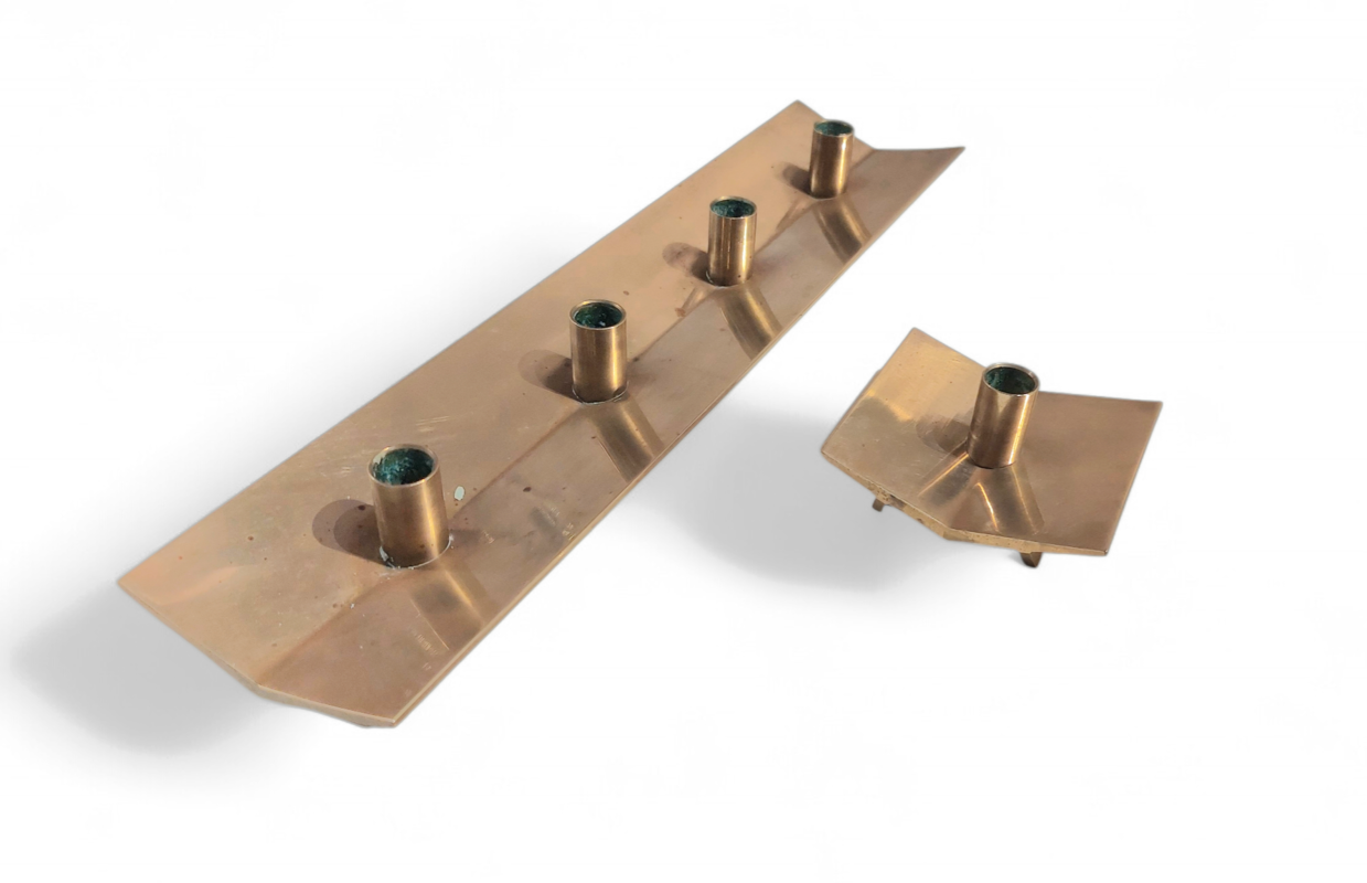 M 523 JC Set solid brass candle holders by Pierre Forssell