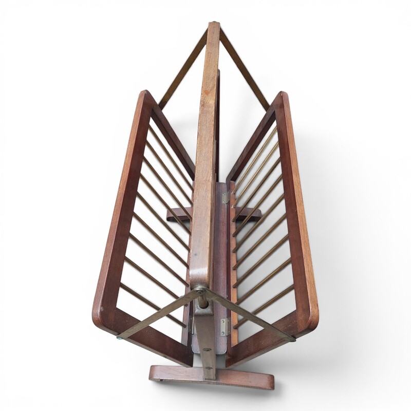 M 555 JC Mahogany and brass foldable magazine holder by Ico Parisi