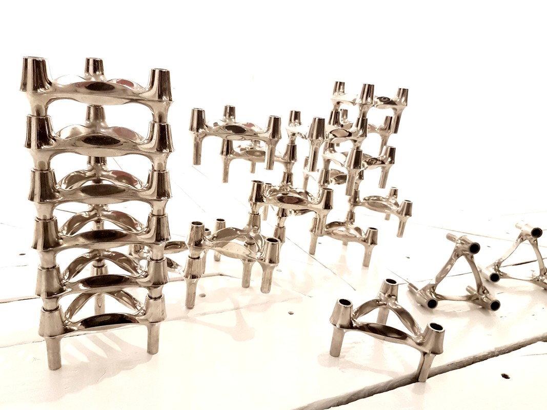 M 570 JC Modular chrome-plated metal candlesticks produced by BMF (Bayerische Metallwarenfabrik) by Fritz Nagel. Germany 1970s.