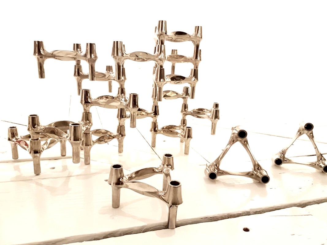 M 570 JC Modular chrome-plated metal candlesticks produced by BMF (Bayerische Metallwarenfabrik) by Fritz Nagel. Germany 1970s.