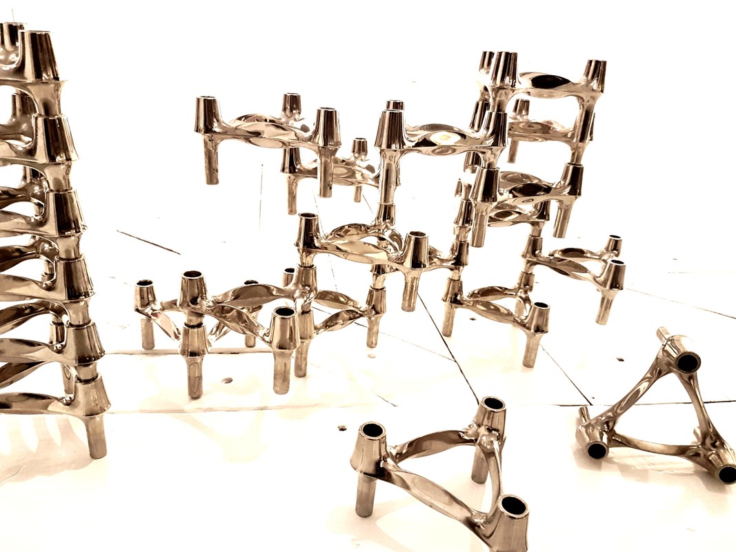 M 570 JC Modular chrome-plated metal candlesticks produced by BMF (Bayerische Metallwarenfabrik) by Fritz Nagel. Germany 1970s.