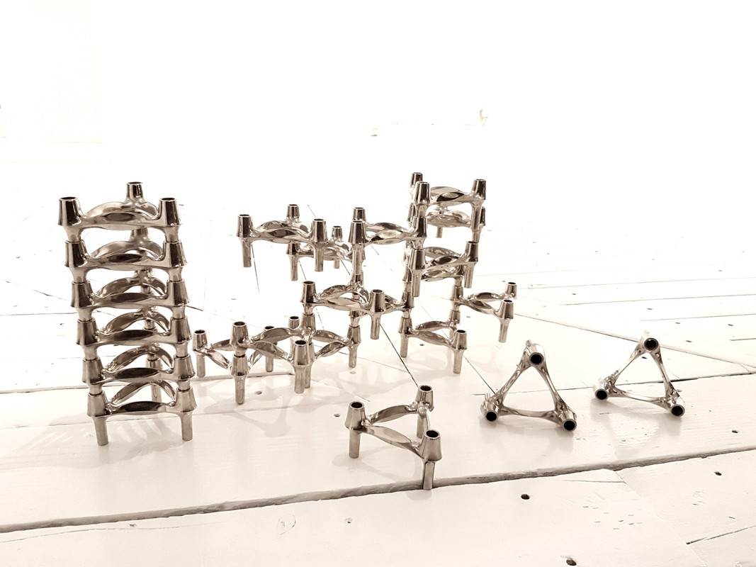 M 570 JC Modular chrome-plated metal candlesticks produced by BMF (Bayerische Metallwarenfabrik) by Fritz Nagel. Germany 1970s.
