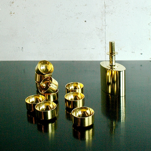M 610 Dan Set golden bottle and cups by Pierre Forselle for Skultuna, Sweden 