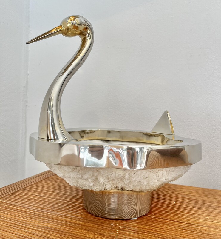 M 673 AV Swan by Gabriella Binazzi, silver plated and shell, Italy, 1960's