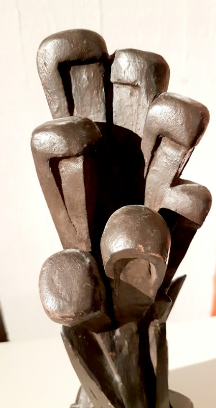 M 68 JC Patinated terracota abstract table sculpture Ca. 1970