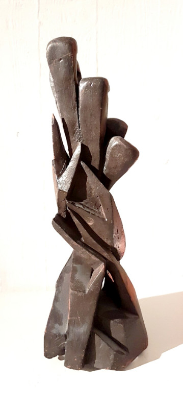 M 68 JC Patinated terracota abstract table sculpture Ca. 1970
