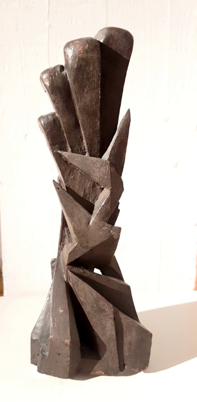 M 68 JC Patinated terracota abstract table sculpture Ca. 1970