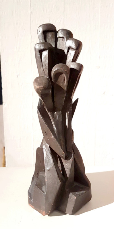 M 68 JC Patinated terracota abstract table sculpture Ca. 1970