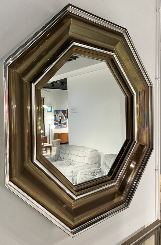 M 783 AG  Large octogonal brass and chrome mirror, 1970’s