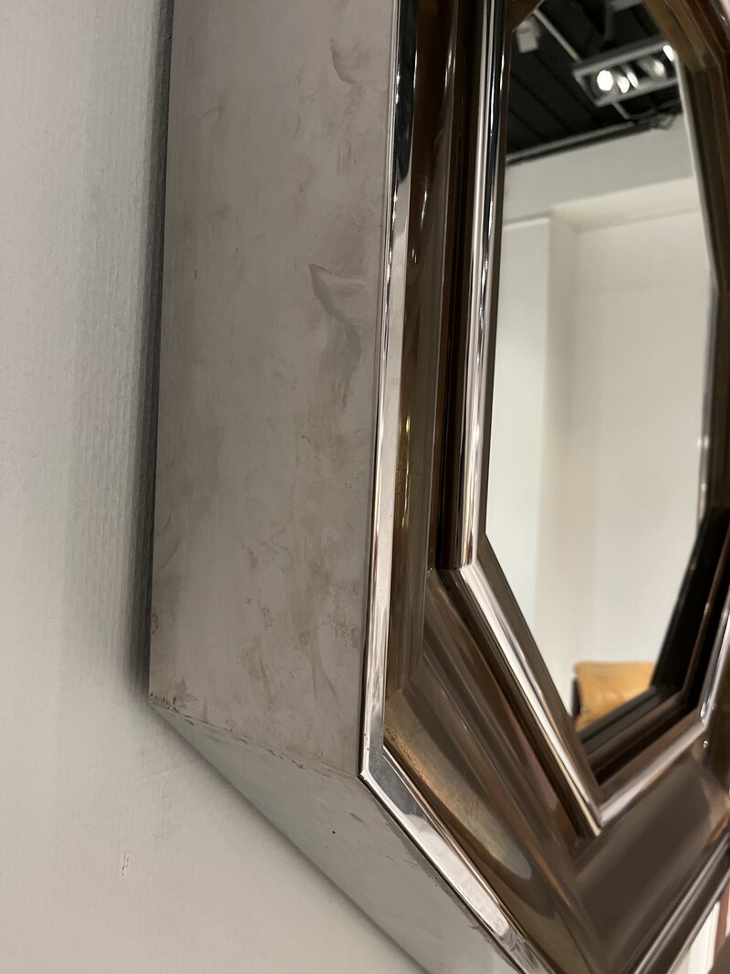 M 783 AG  Large octogonal brass and chrome mirror, 1970’s