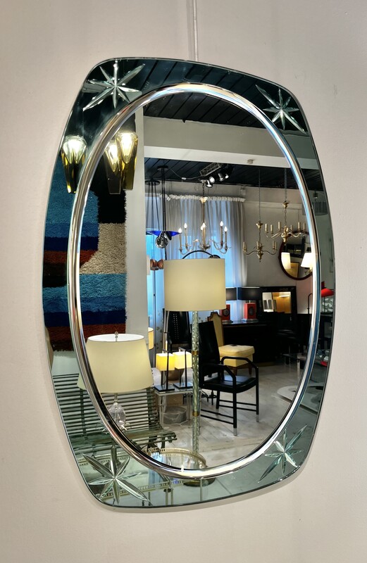 M 798 RD Cristal Art mirror, green frame, 1960´s
