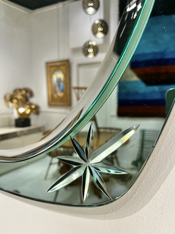 M 798 RD Cristal Art mirror, green frame, 1960´s