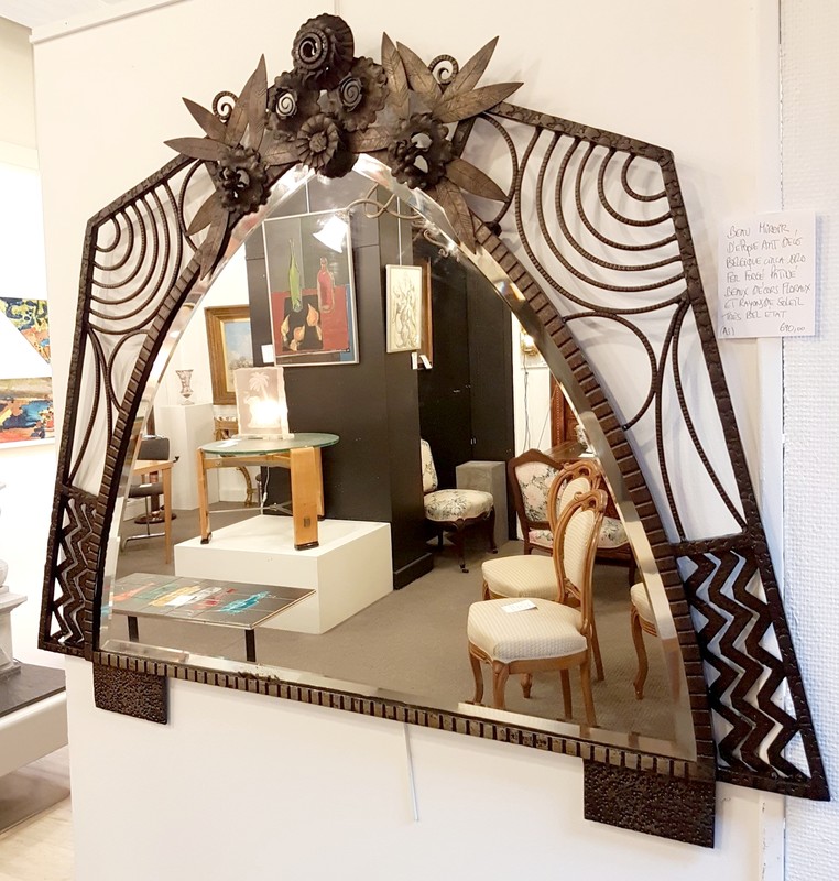 M 82 AS Art Deco wrought iron hall mirror 1930s