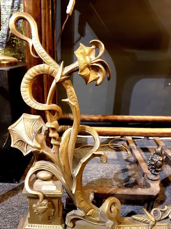 M 831 JC Gilt bronze Art Nouveau andirons Ca. 1900