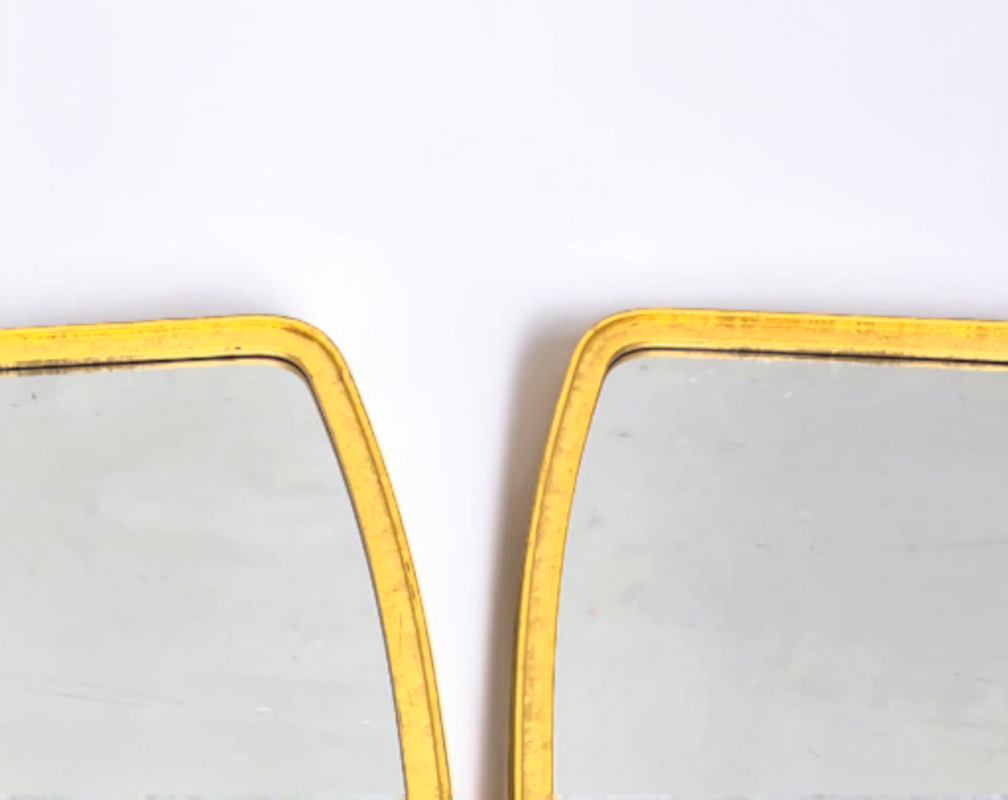 M 917 JC Set of 3 space age gilt wood framed mirrors, 1970s 