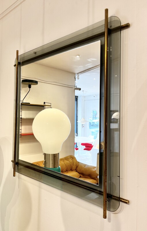 M 923 APO smoked glass and brass mirror, Italy 1960’s