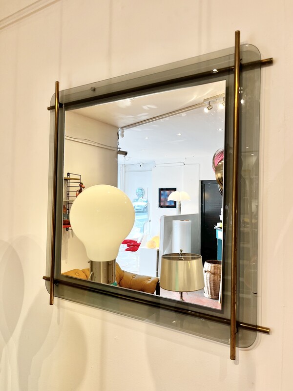 M 923 APO smoked glass and brass mirror, Italy 1960’s
