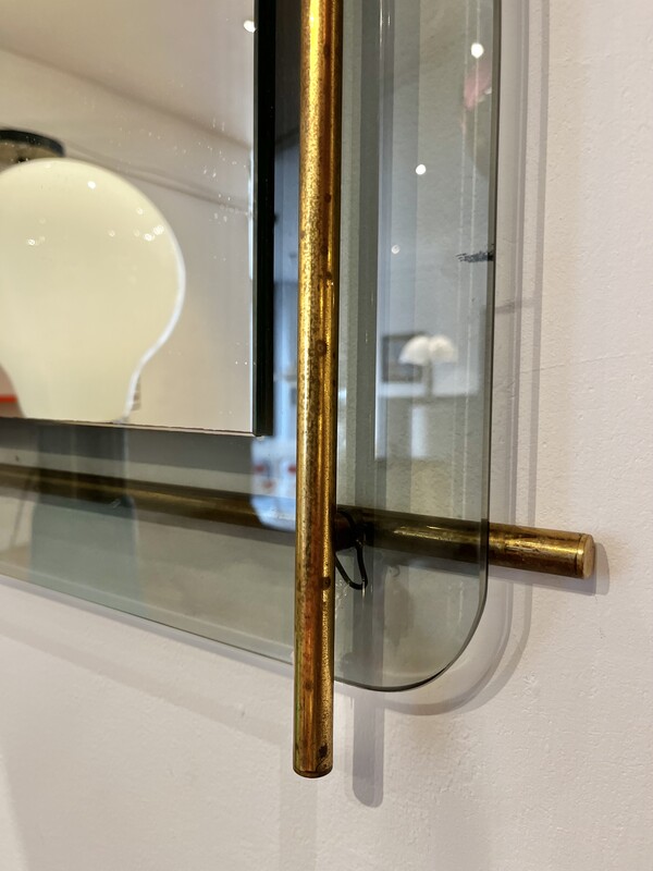 M 923 APO smoked glass and brass mirror, Italy 1960’s