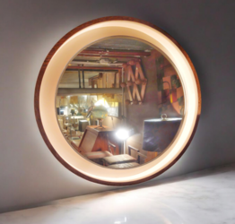 M 925 JC Vintage round wenge  lightened mirror, 1970s