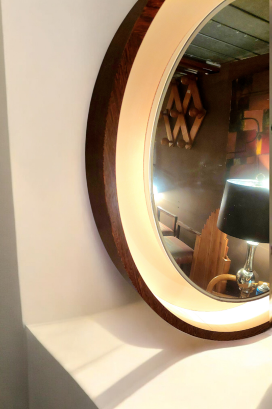 M 925 JC Vintage round wenge  lightened mirror, 1970s