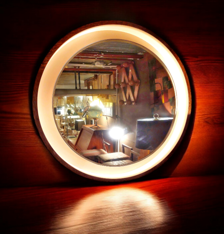 M 925 JC Vintage round wenge  lightened mirror, 1970s