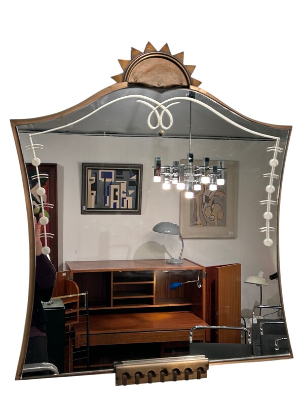 M 927 AS Mirror neoclassical model,ornate bronze and acid-etched glass, France 1955