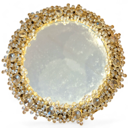 M 932 Apo Regency Round Backlit Mirror, Brass And Crystals
