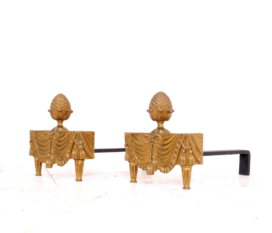 MC 002 FD Pair andirons bronze and wrought iron by Mourenhout