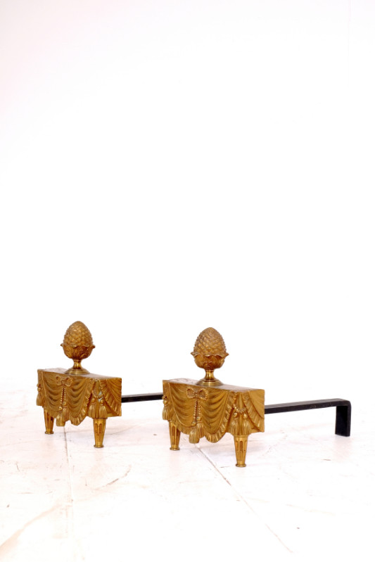 MC 002 FD Pair andirons bronze and wrought iron by Mourenhout