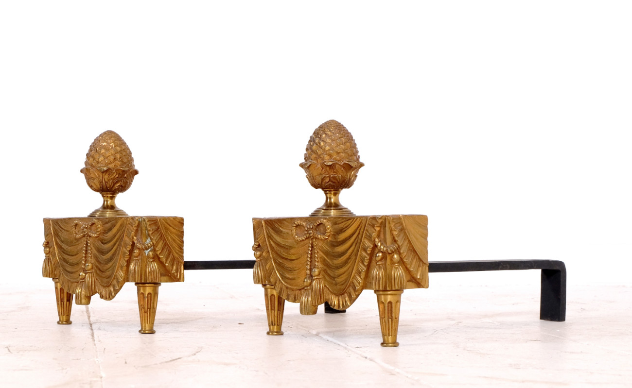 MC 002 FD Pair andirons bronze and wrought iron by Mourenhout