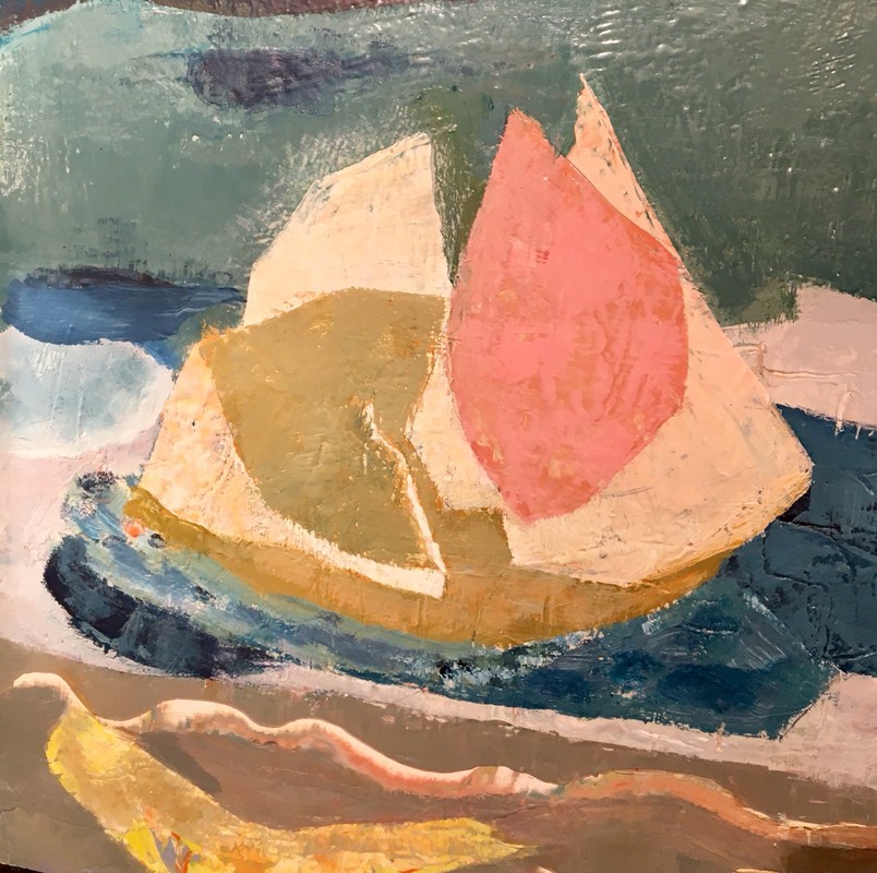 P 109 AS Jeanne Portenart,Hst signée datée « Vacances au bord du temps » 1985, École belge