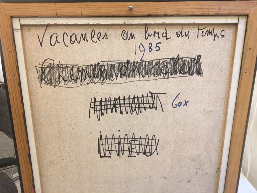 P 109 AS Jeanne Portenart,Hst signée datée « Vacances au bord du temps » 1985, École belge