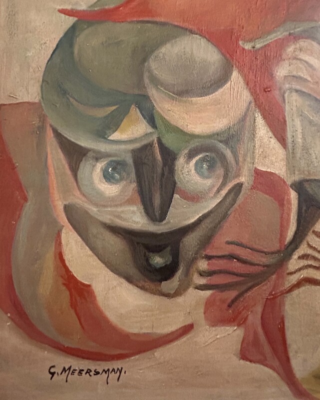 P 218 AS Georgette Meersman (1907-1978), oil on panel, « Les masques » 1935/40