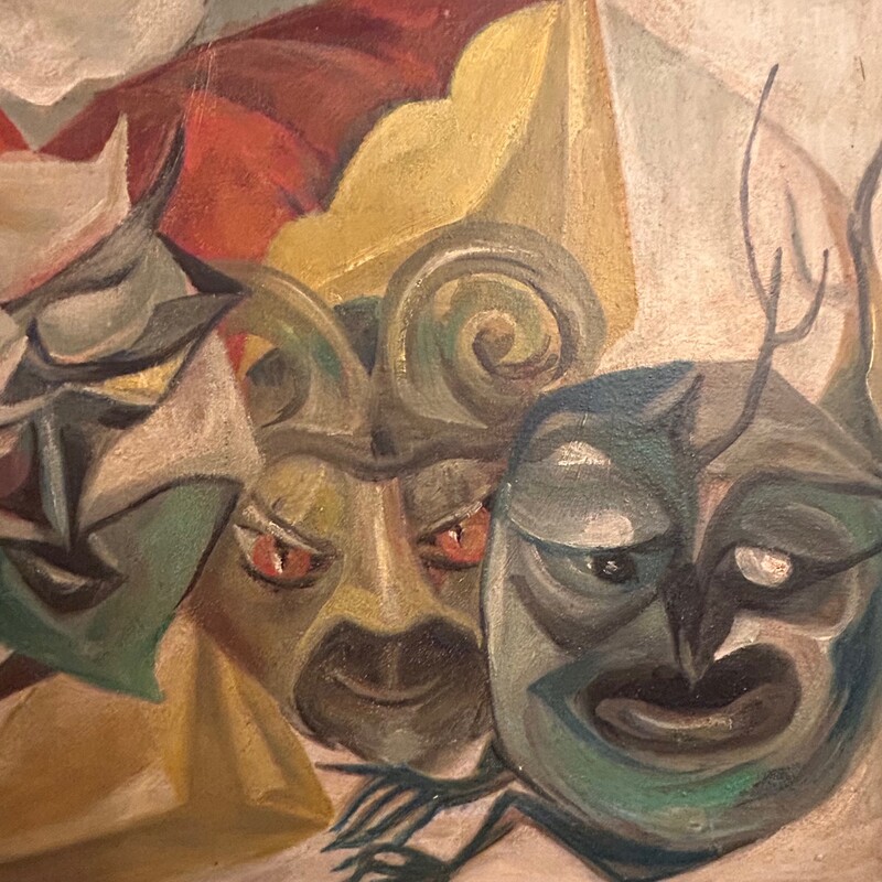 P 218 AS Georgette Meersman (1907-1978), oil on panel, « Les masques » 1935/40