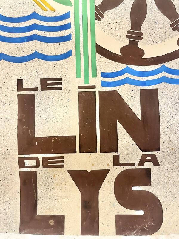 P 219 JD/RC painting on paper « Le Lin de la Lys » , Belgium circa 1940