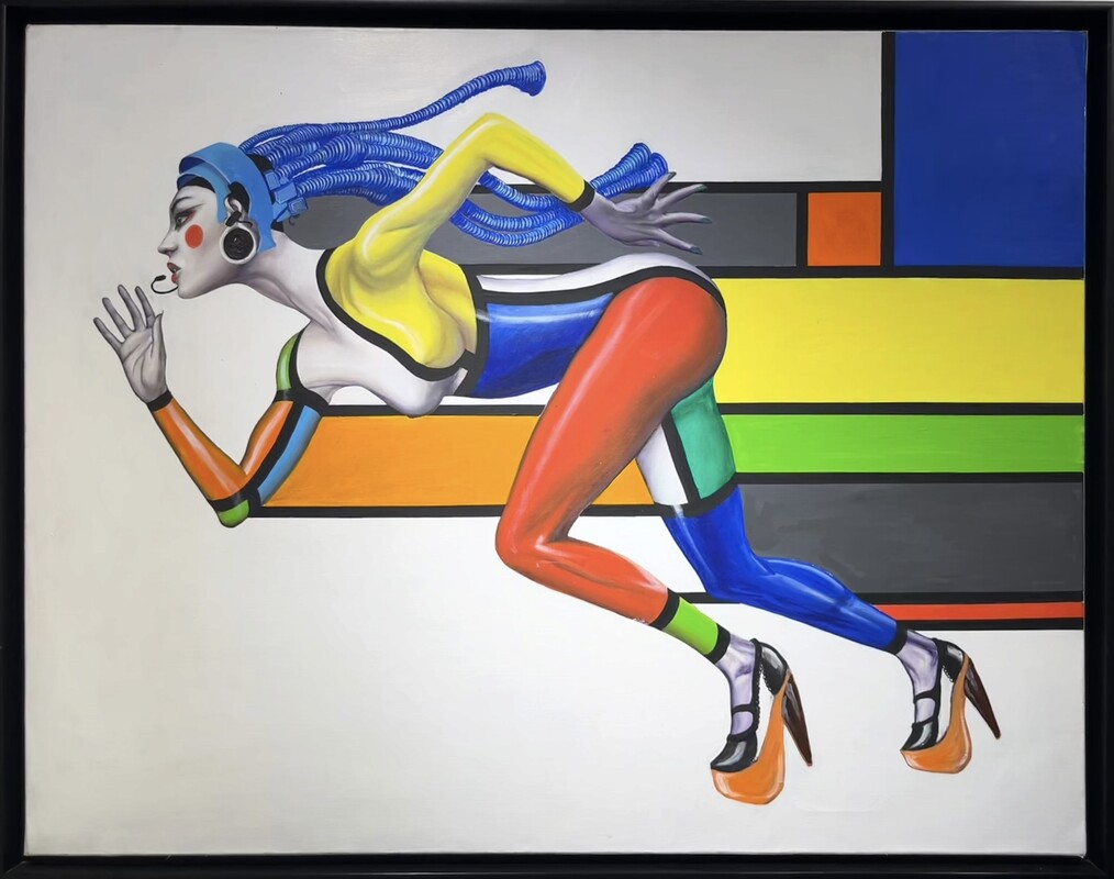 P 224 PL painting « Starting block lady » by PATRICK BOUSSIGNAC (1956-)