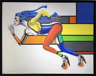 P 224 PL painting « Starting block lady » by PATRICK BOUSSIGNAC (1956-)