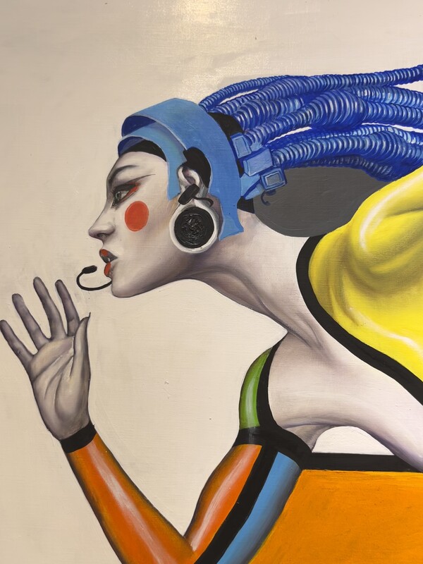 P 224 PL painting « Starting block lady » by PATRICK BOUSSIGNAC (1956-)