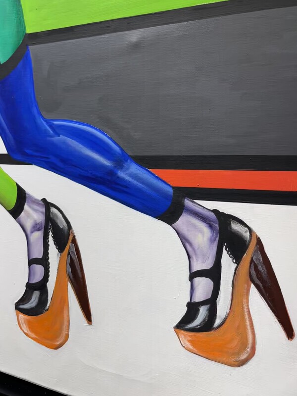 P 224 PL painting « Starting block lady » by PATRICK BOUSSIGNAC (1956-)