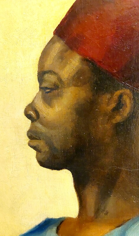 P 272 JC Oil on pannel Portrait of a Senegalese dignitary unsigned 1940's