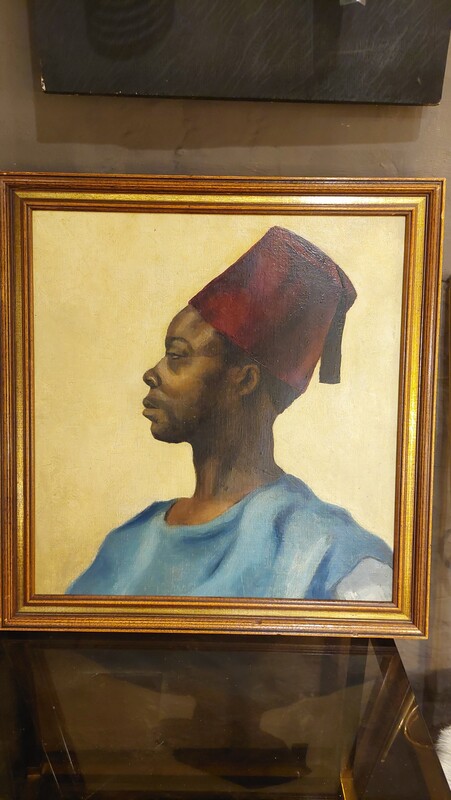 P 272 JC Oil on pannel Portrait of a Senegalese dignitary unsigned 1940's
