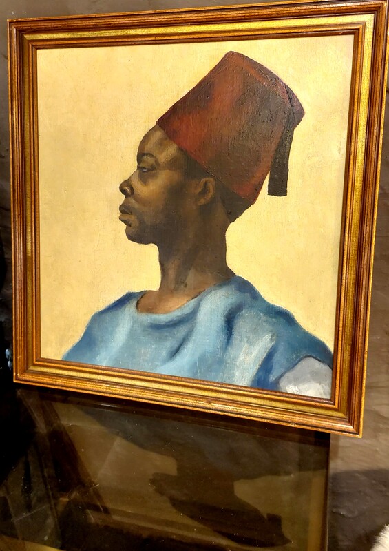 P 272 JC Oil on pannel Portrait of a Senegalese dignitary unsigned 1940's